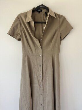 Theory Good Linen Short-Sleeve Button-Front Midi Shirt Dress